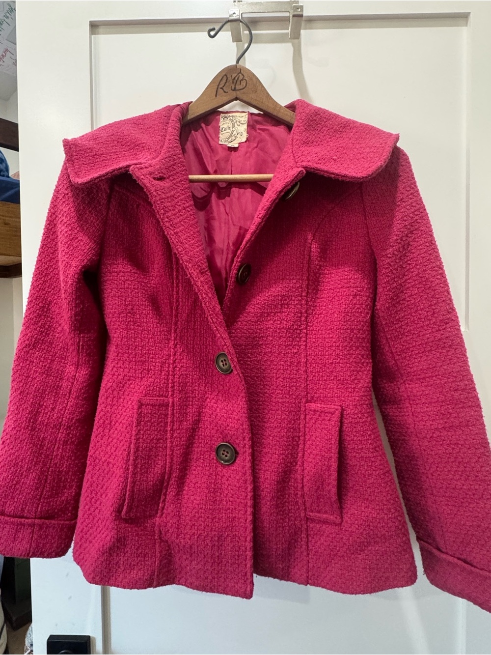 Tulle for Anthropologie Y2K Women's Pink Textured Wool-Blend Coat - Size small